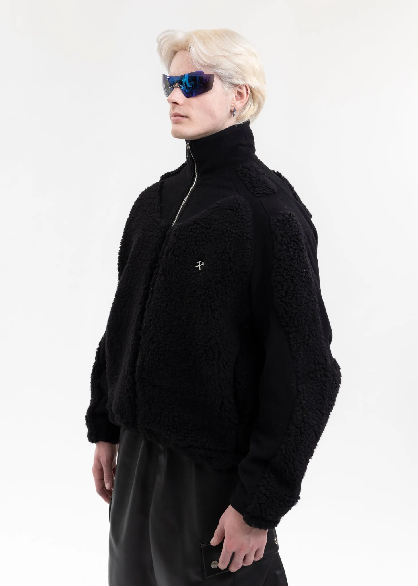 BLACK TWO-TONE FLEECE JACKET