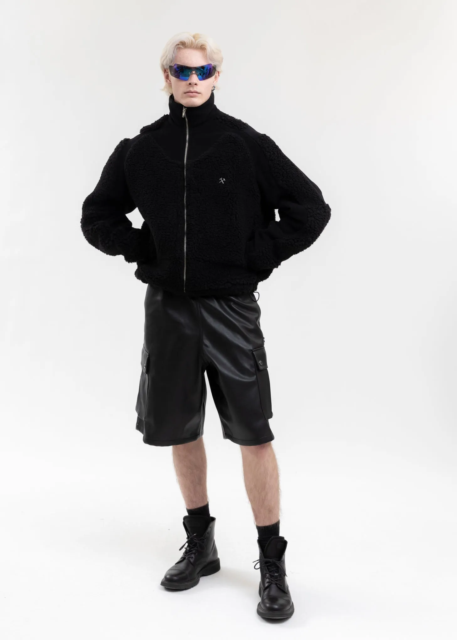 BLACK TWO-TONE FLEECE JACKET