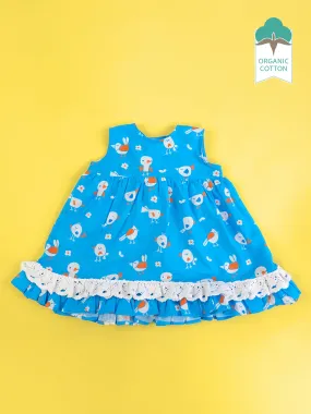 Blue Birdie - Organic Cotton Printed Baby Girl Peony Dress