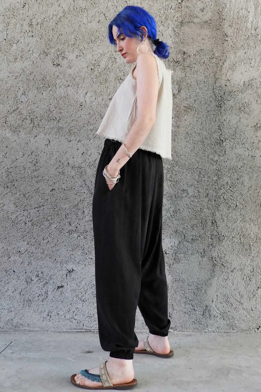 BREATH Women's Organic Cotton Harem Pants (Black, Blue)