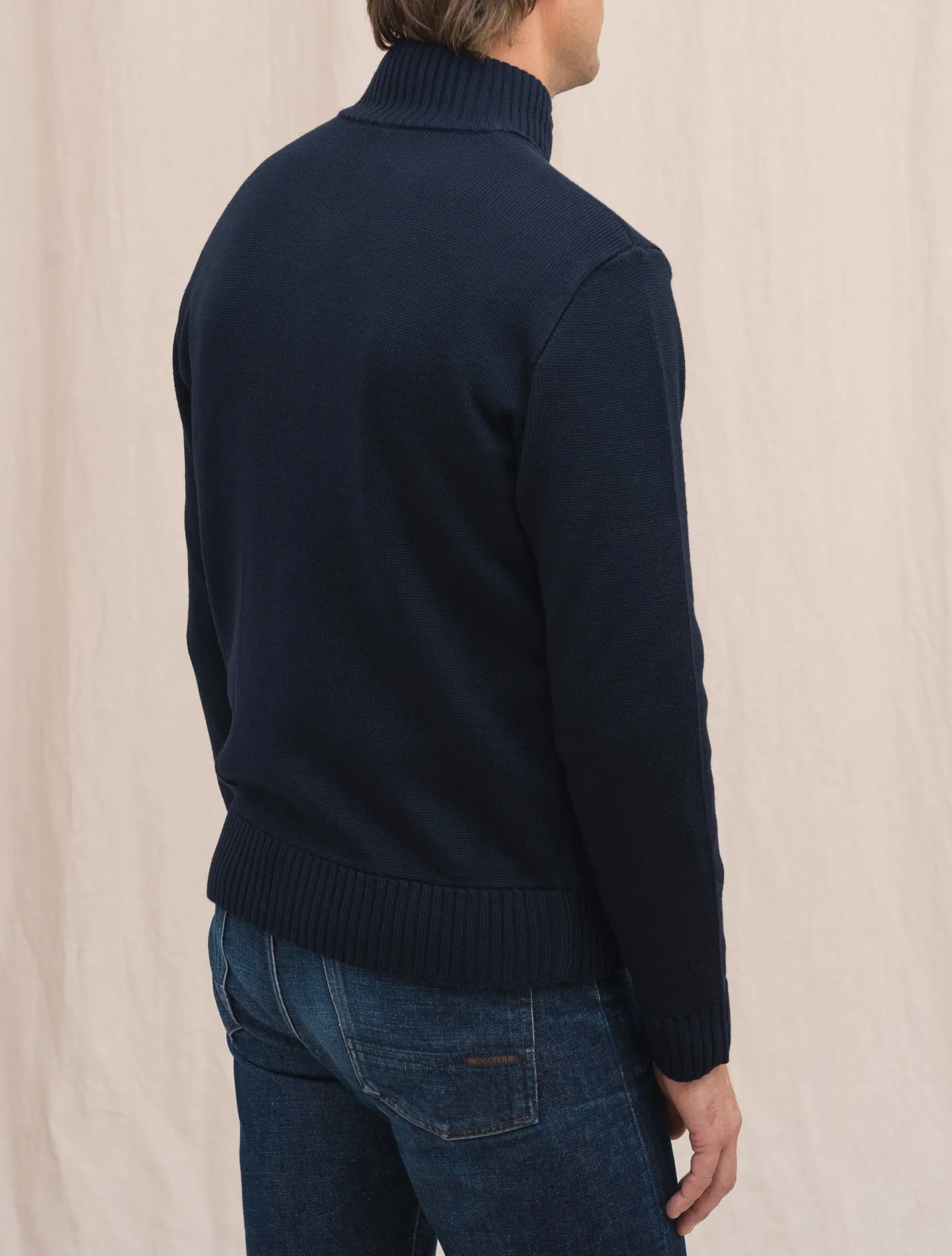 Brera Heavy Knitted Merino Wool Cardigan Navy