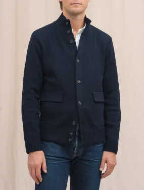 Brera Heavy Knitted Merino Wool Cardigan Navy