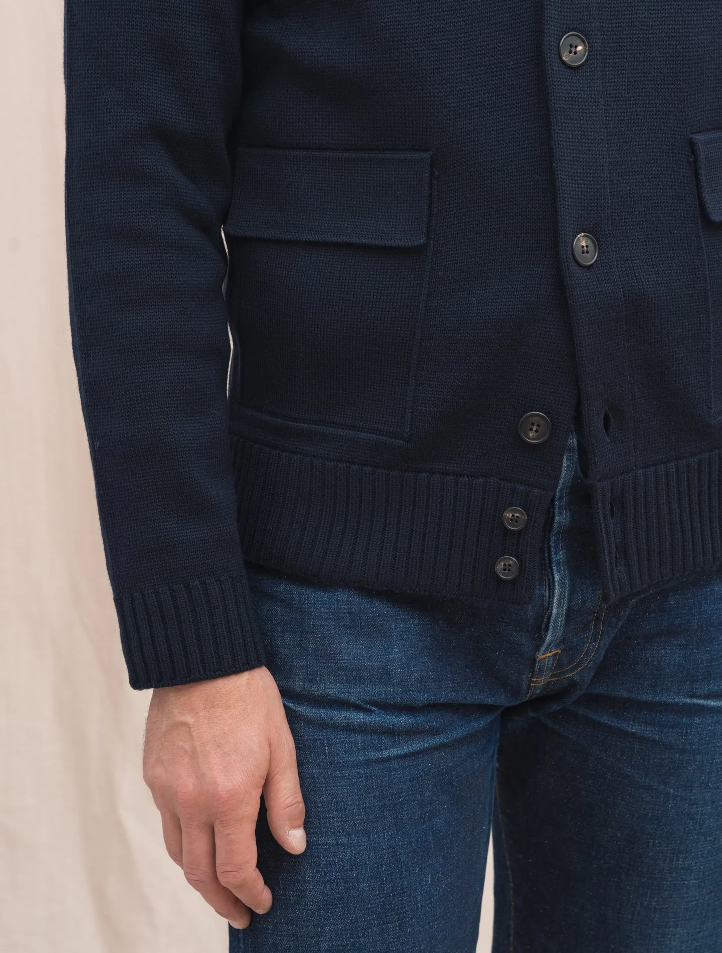 Brera Heavy Knitted Merino Wool Cardigan Navy