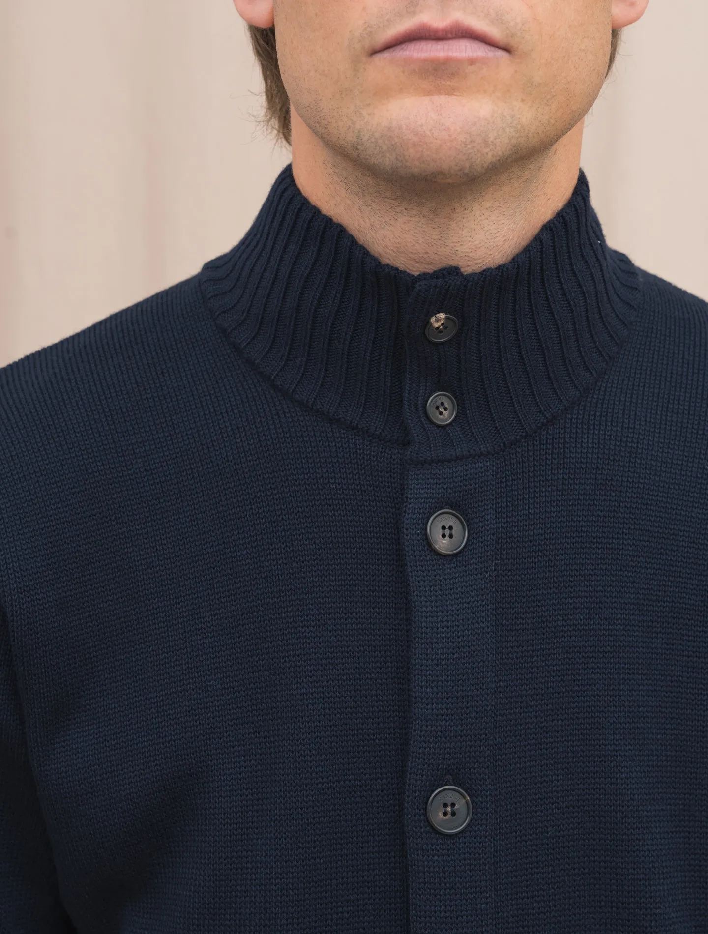 Brera Heavy Knitted Merino Wool Cardigan Navy