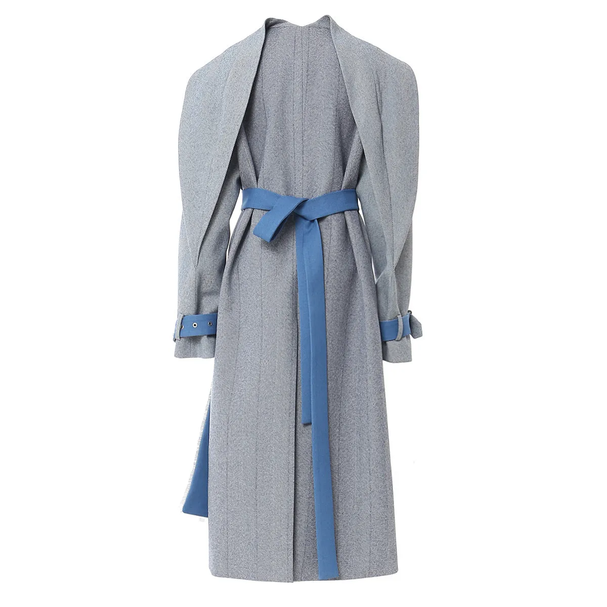 British Style Herringbone Pattern Coat – Multi-Purpose Single-Breasted Long Coat with Detachable Collar