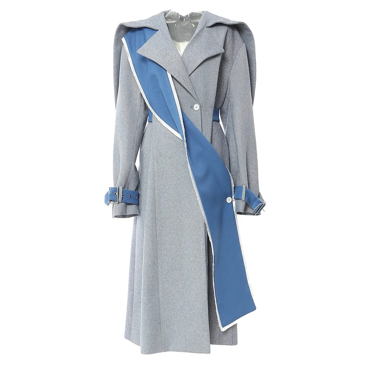 British Style Herringbone Pattern Coat – Multi-Purpose Single-Breasted Long Coat with Detachable Collar
