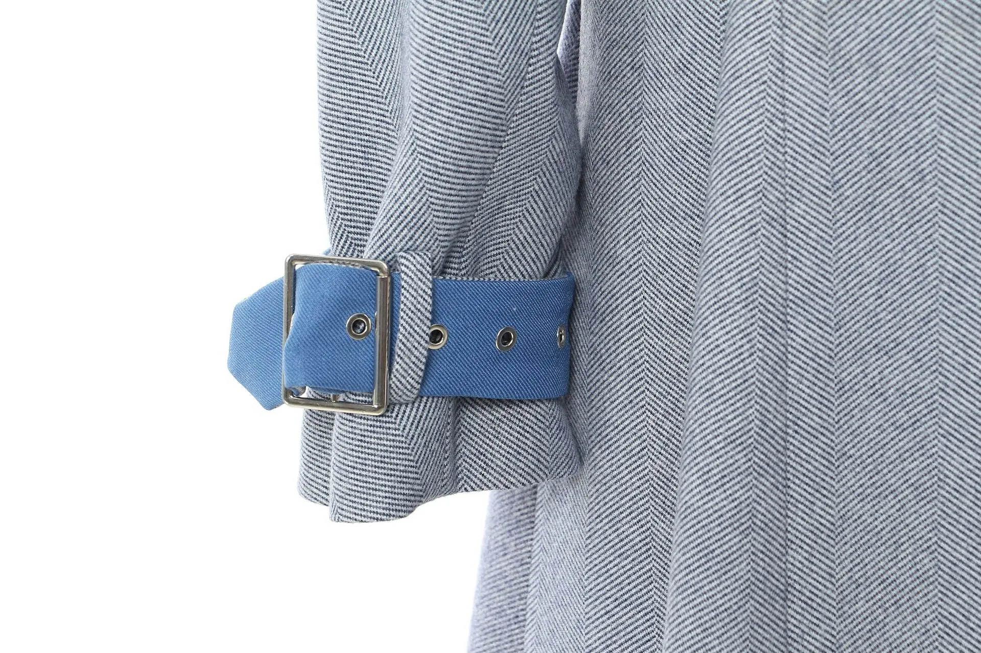 British Style Herringbone Pattern Coat – Multi-Purpose Single-Breasted Long Coat with Detachable Collar