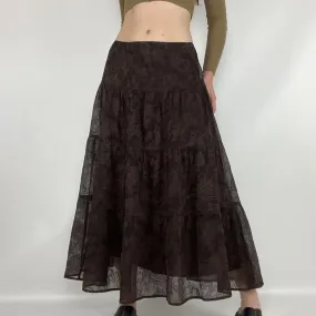 Brown Boho Paisley Tiered Maxi Skirt
