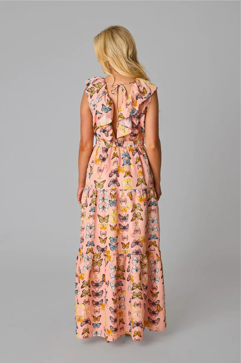 buddy love: crawford ruffle sleeve maxi dress - flutter