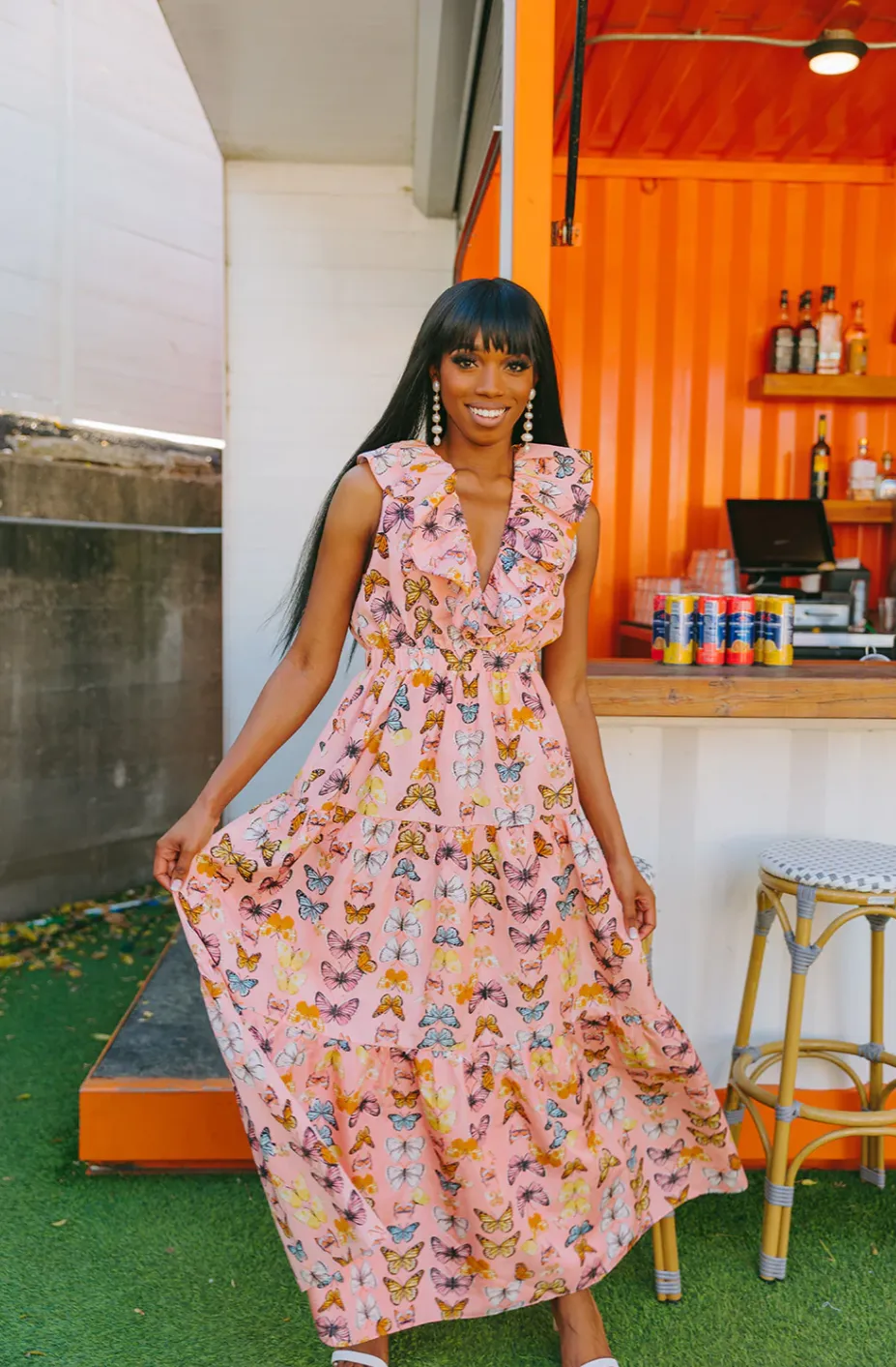 buddy love: crawford ruffle sleeve maxi dress - flutter