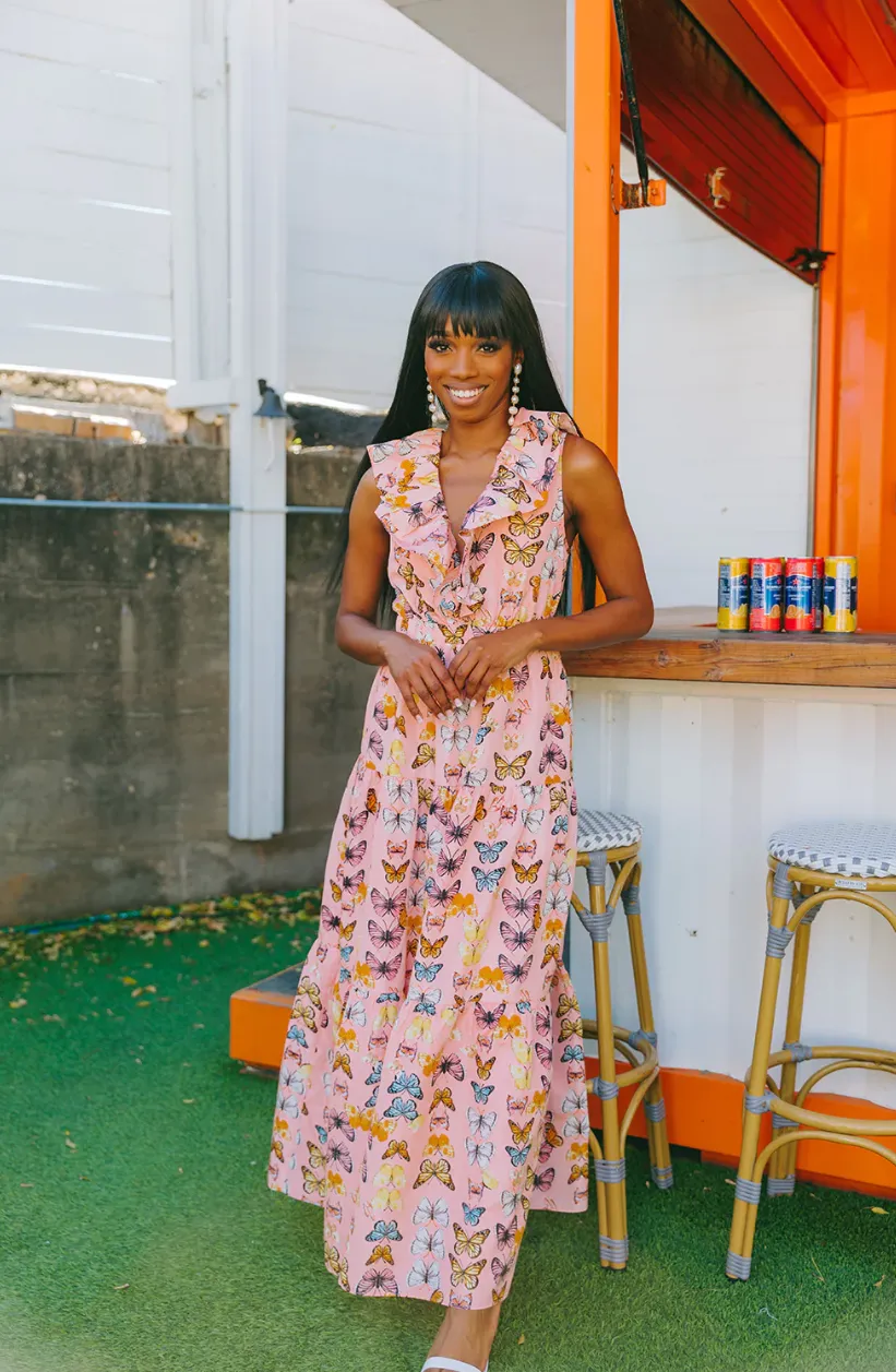 buddy love: crawford ruffle sleeve maxi dress - flutter