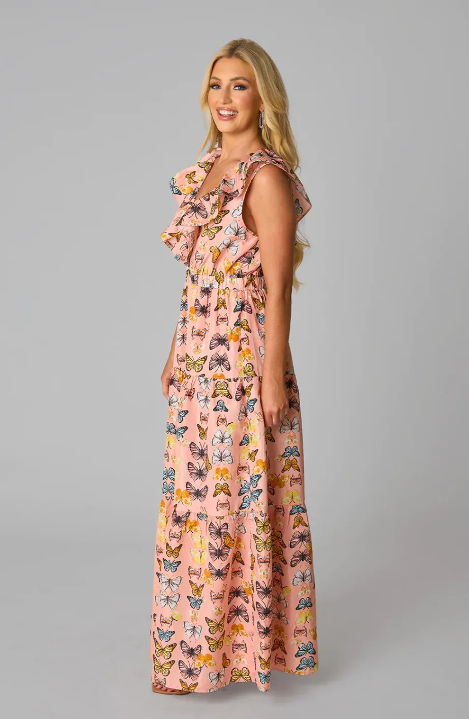 buddy love: crawford ruffle sleeve maxi dress - flutter