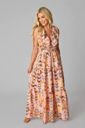 buddy love: crawford ruffle sleeve maxi dress - flutter