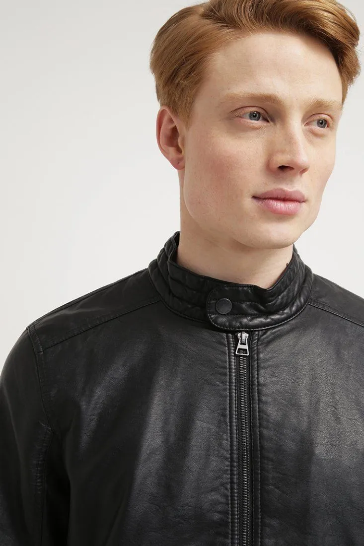 Casa Black Leather Jacket Men Biker Motorcycle