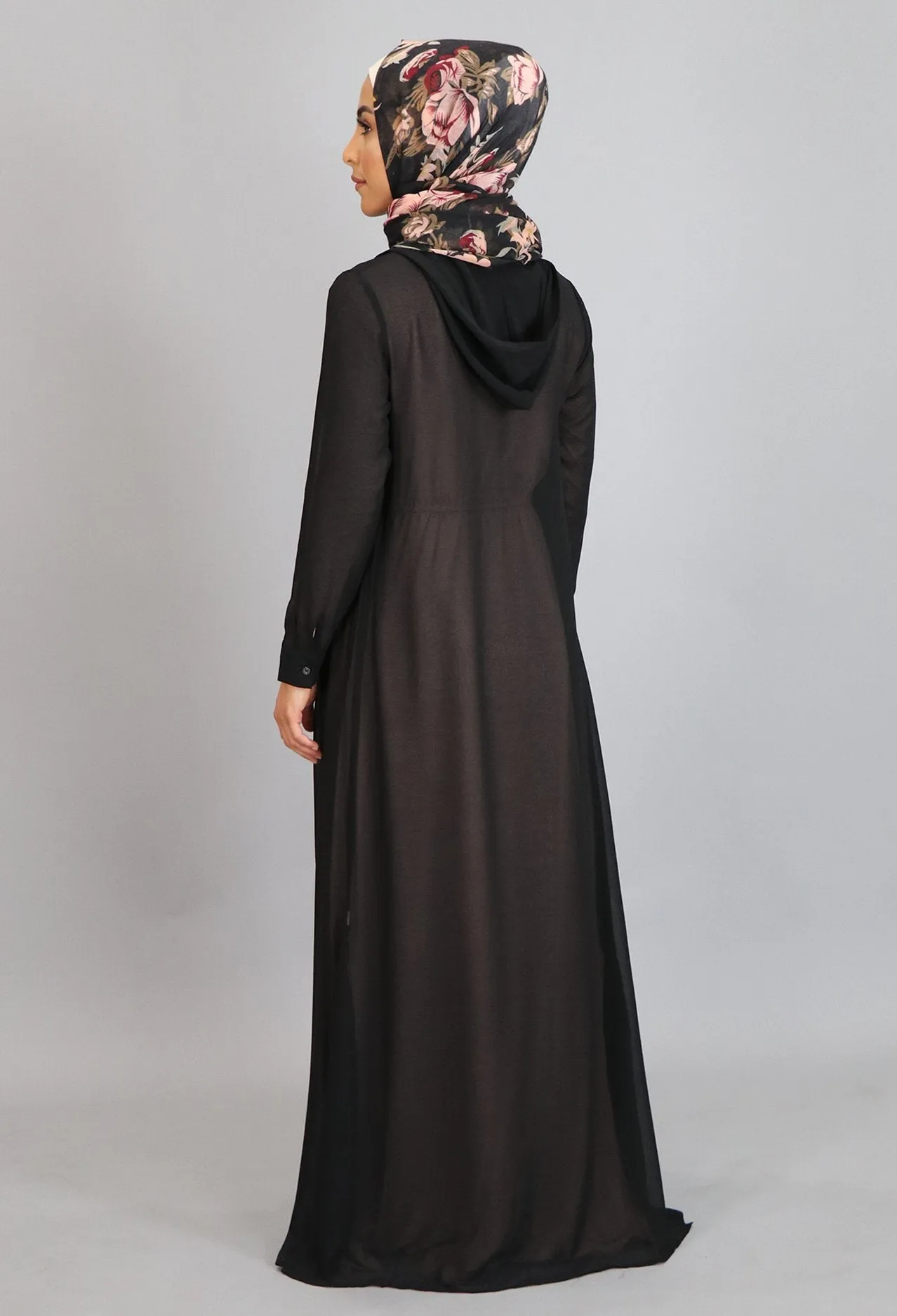 Chiffon Button Down Cardigan Dress- Black