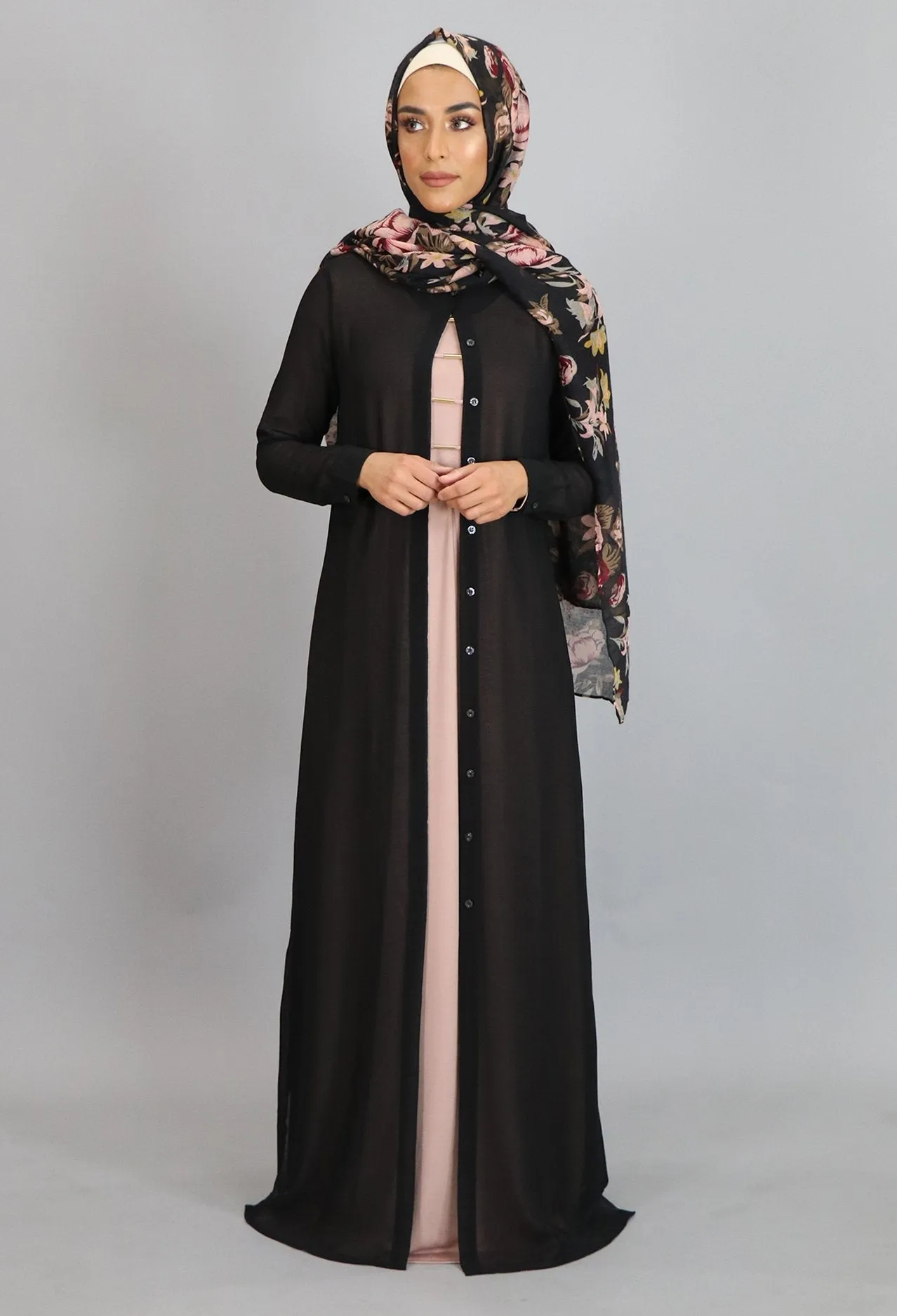 Chiffon Button Down Cardigan Dress- Black
