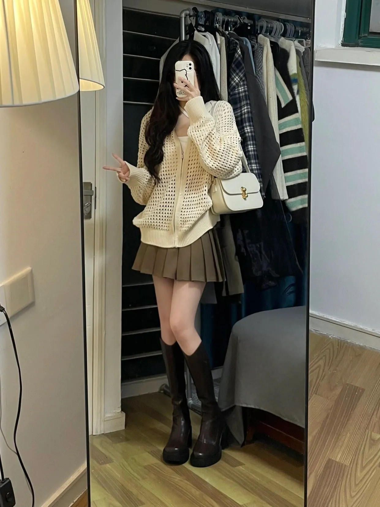 christmas outfit Sonicelife Knit All Over Cutout Hooded Cardigan