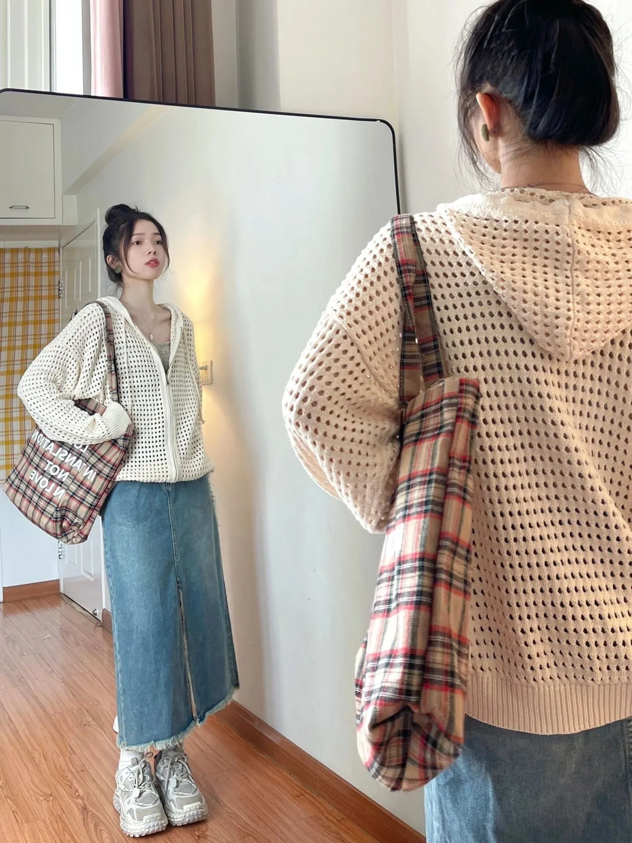 christmas outfit Sonicelife Knit All Over Cutout Hooded Cardigan
