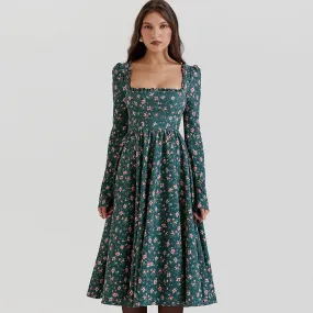 Claire Floral Print Long Sleeve Midi Dress