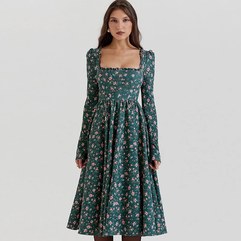 Claire Floral Print Long Sleeve Midi Dress