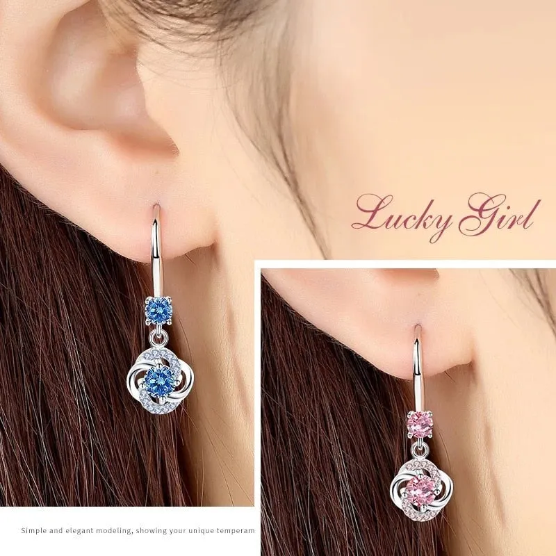 Clover Drop Earrings Crystal Zircon Stone Earrings Simple Dangle Earrings Jewelry For Women