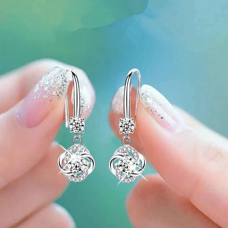 Clover Drop Earrings Crystal Zircon Stone Earrings Simple Dangle Earrings Jewelry For Women