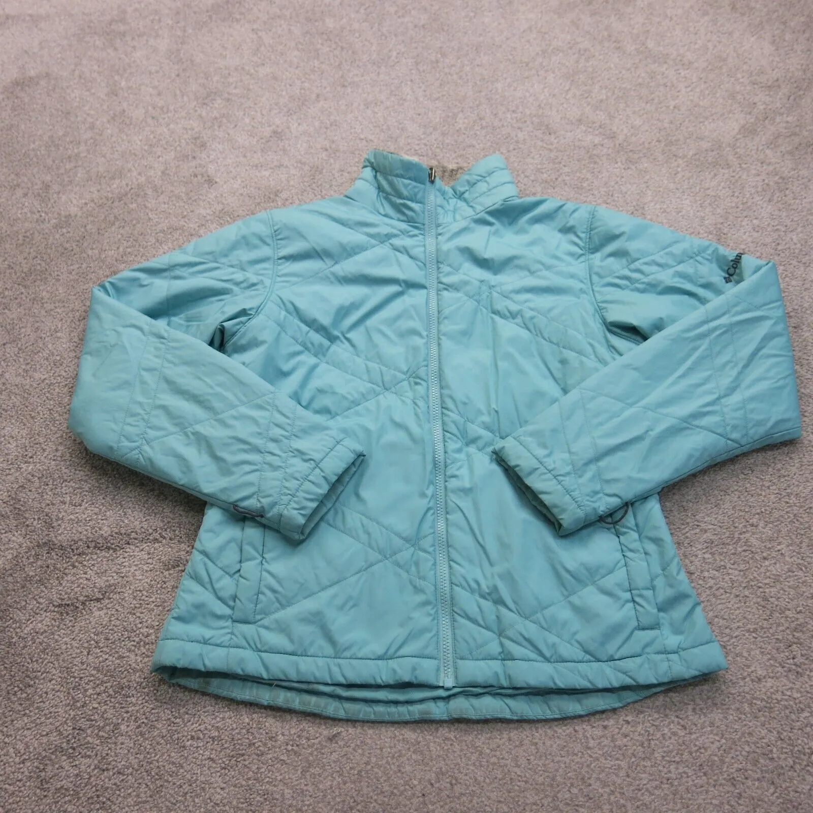 Columbia Sportswear Womens Puffer Jacket Full Zip Up Mock Neck Aqua Blue Medium