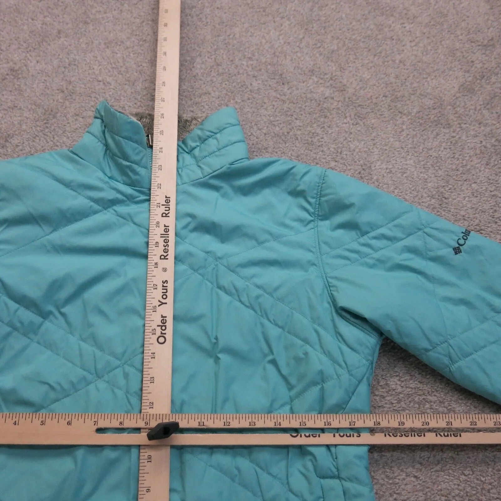 Columbia Sportswear Womens Puffer Jacket Full Zip Up Mock Neck Aqua Blue Medium