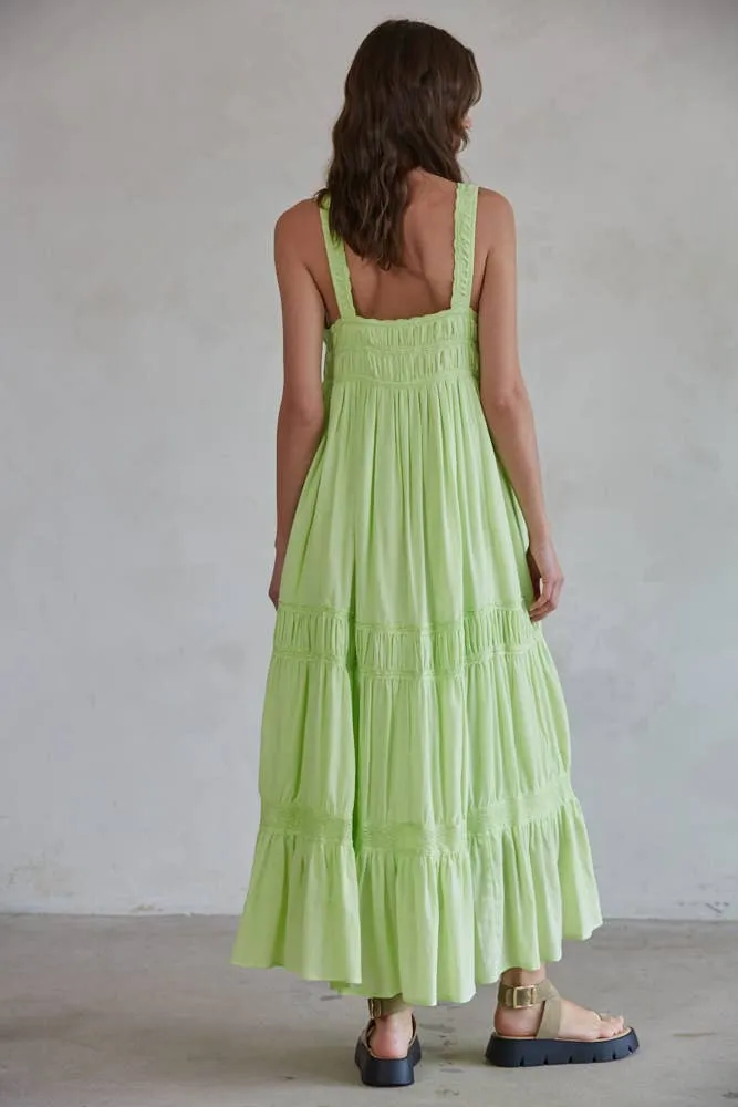 Cotton Gauze Lace Detail Flare Maxi Dress