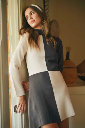 Cream Color block Sweater Dress
