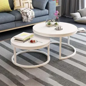 CREATIVE SKILLS Two-Piece Marble Look Coffee Table Set, top end Side Table, Metal Frame Cocktail Table, Nesting Tea Table, and Home Furniture Size for Living Rooms (WHITE)