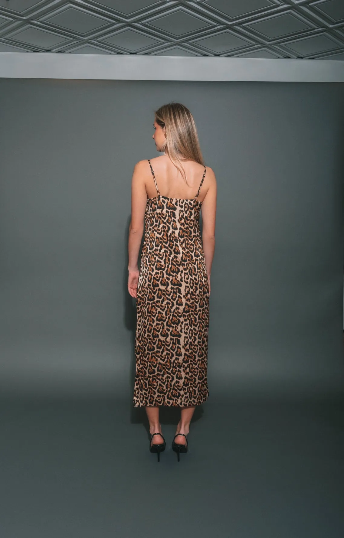 Crepe Cowl Neck Maxi Dress | Leopard