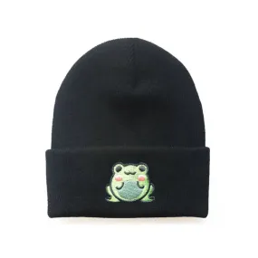 Cute Frog Embroidered Warm Beanie