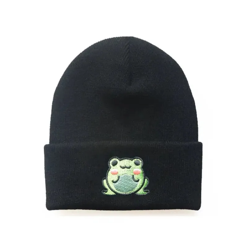 Cute Frog Embroidered Warm Beanie
