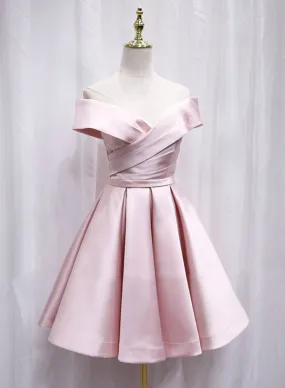 Cute Satin Short Prom Dress, A-Line Off the Shoulder Homecoming Dress