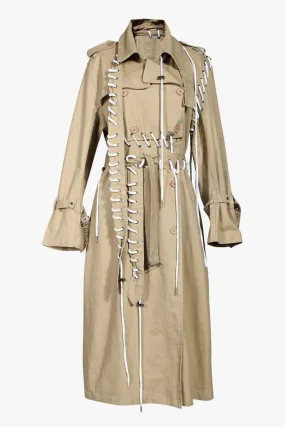 Distinctive Collared  Epaulette Lace Up Double Breasted Belted Trench Coat