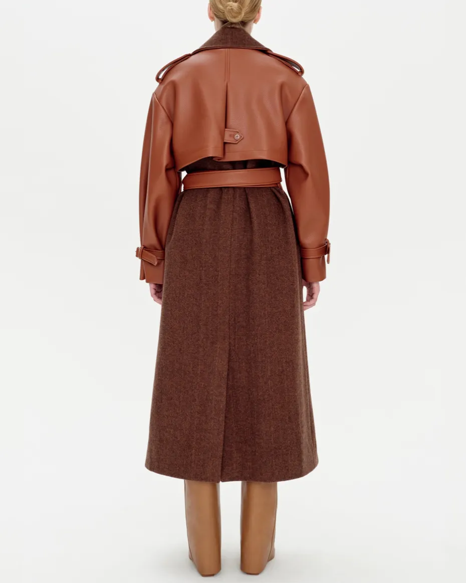 Doni Vegan Leather Combo Trench Coat