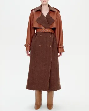 Doni Vegan Leather Combo Trench Coat