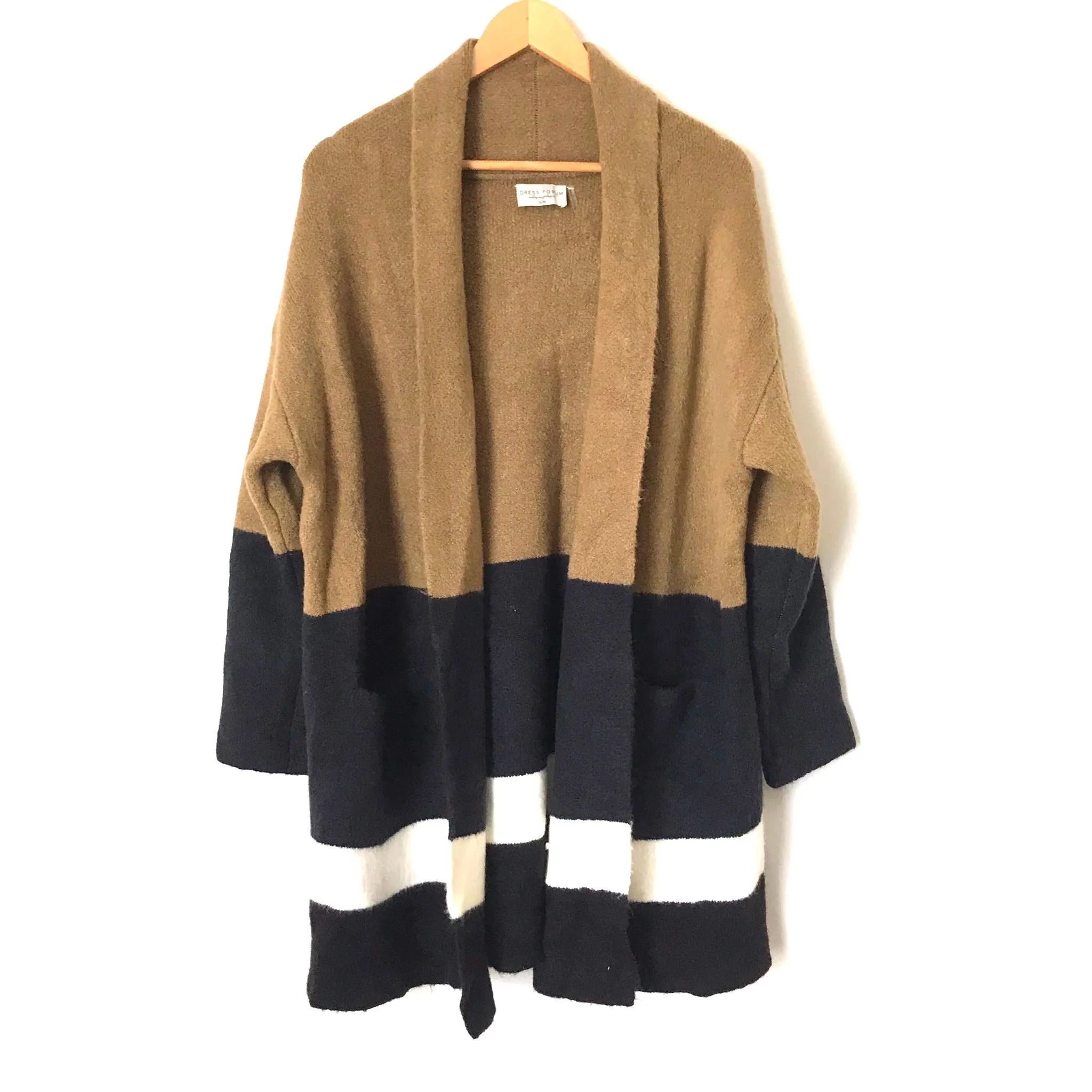Dress Forum Los Angeles Brown/Black/White Striped Thick Cardigan with Hidden Pockets- Size S/M