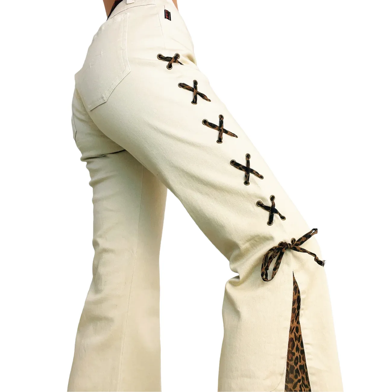 Early 2000s Lace Up Leopard Flares (S/M)