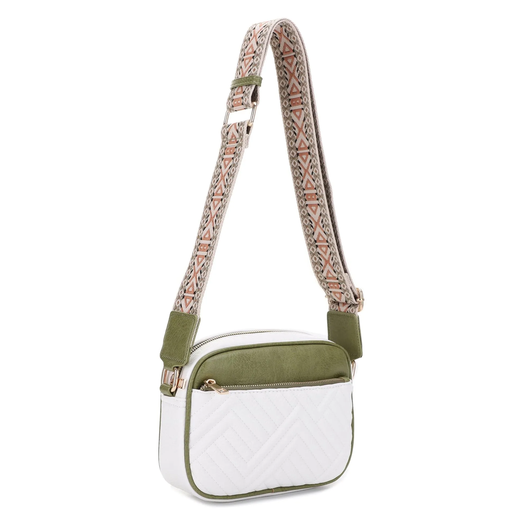 EJ60195 Two Tone Crossbody Bag With Guitar Strap