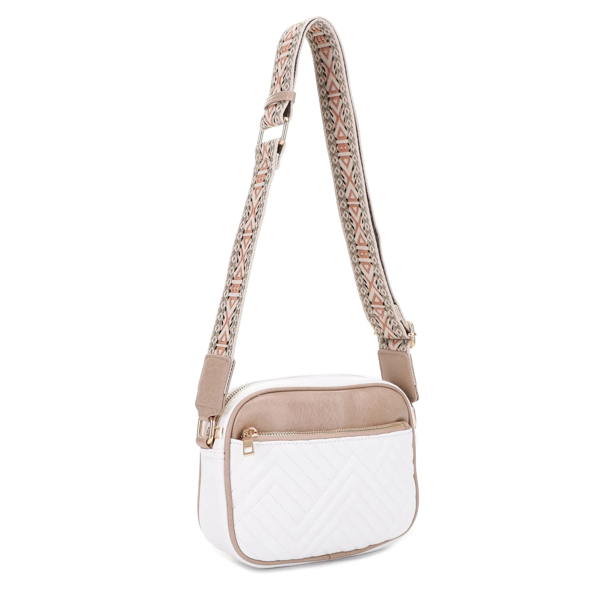 EJ60195 Two Tone Crossbody Bag With Guitar Strap