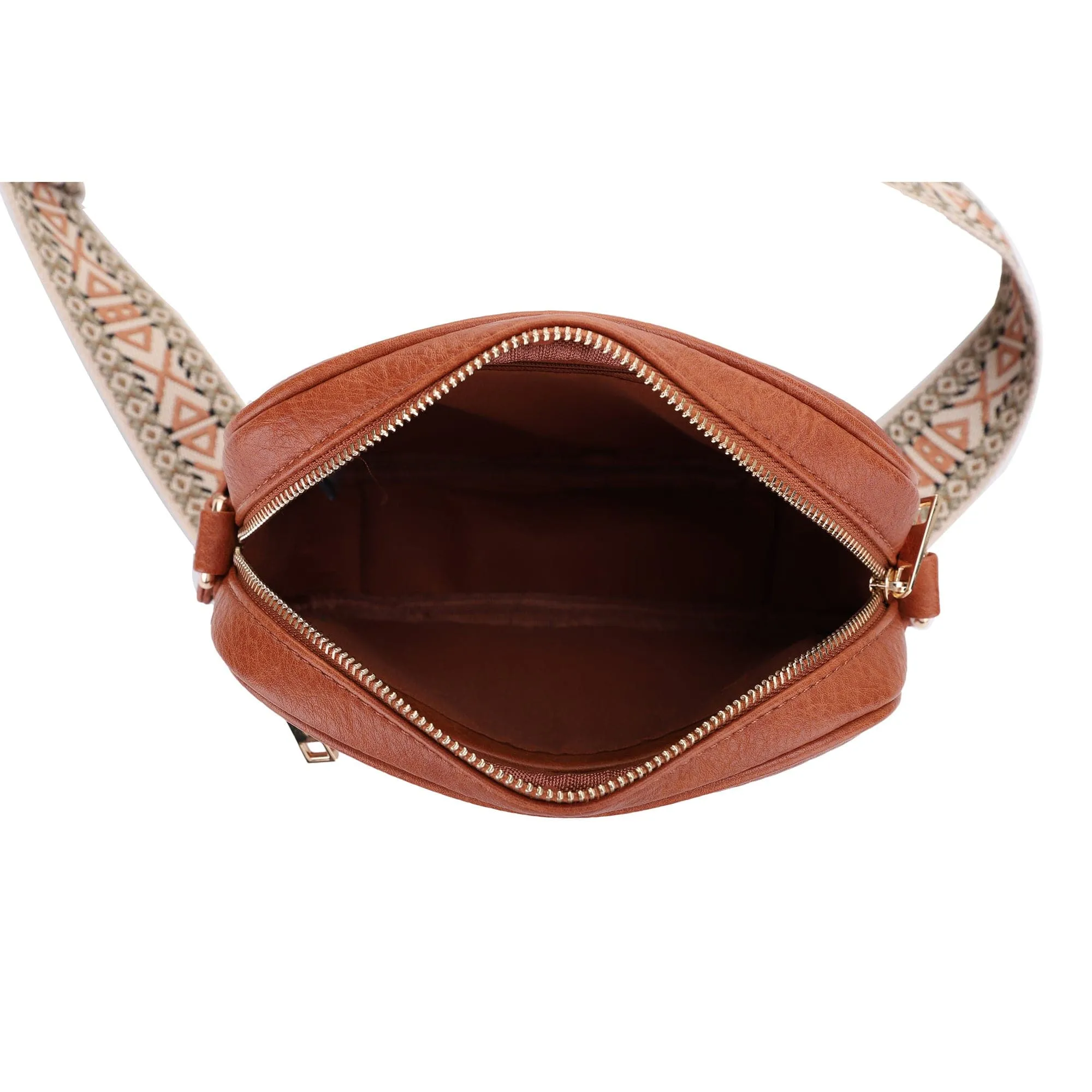 EJ60195 Two Tone Crossbody Bag With Guitar Strap