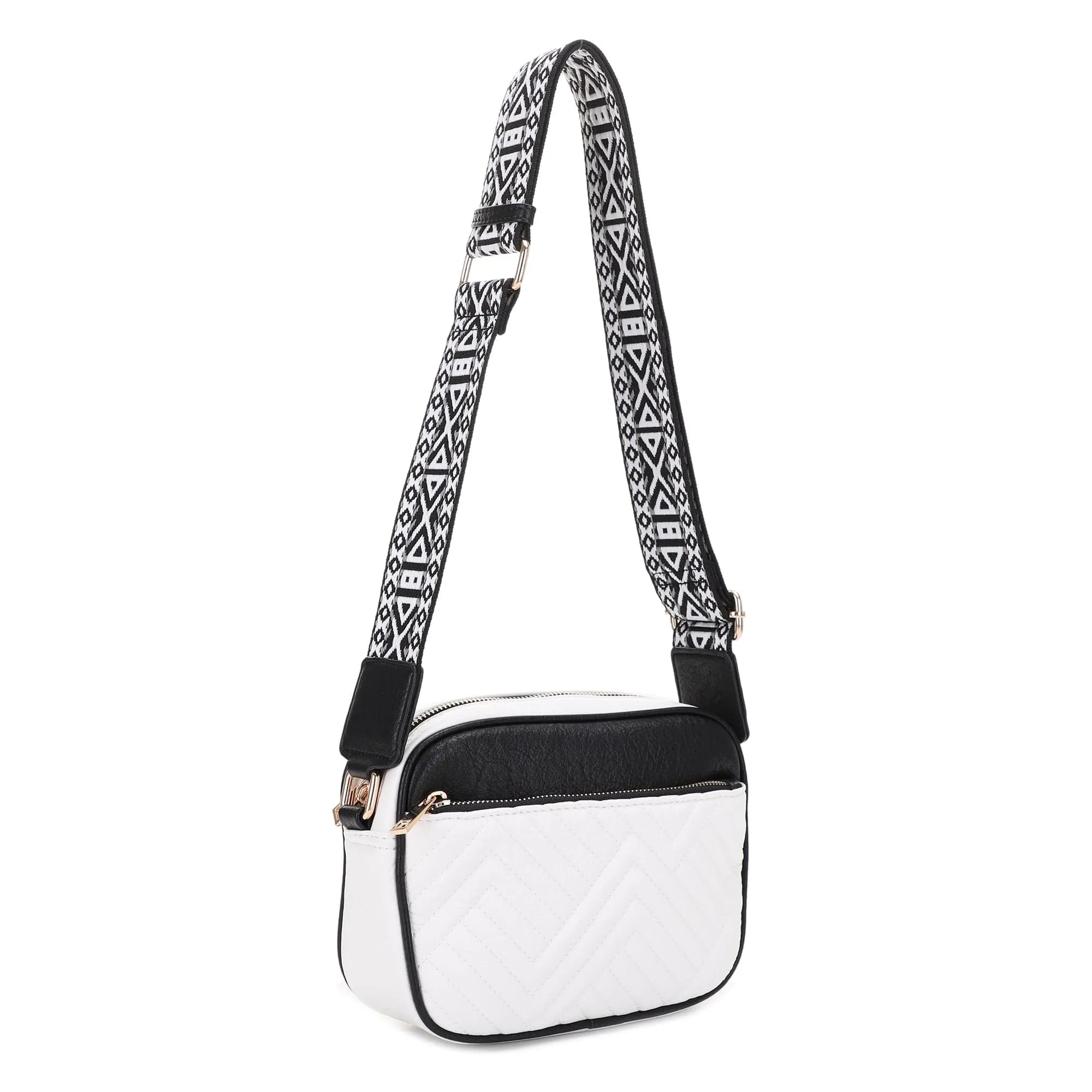 EJ60195 Two Tone Crossbody Bag With Guitar Strap