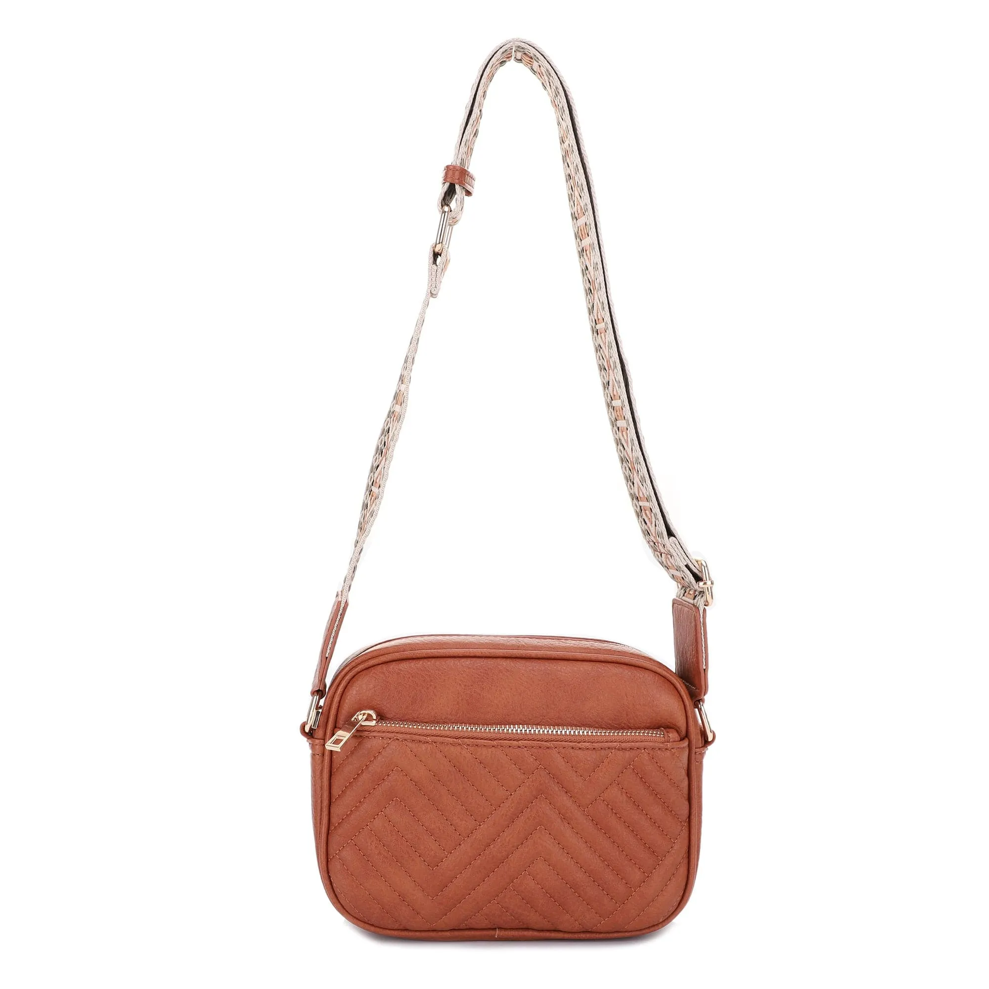 EJ60195 Two Tone Crossbody Bag With Guitar Strap