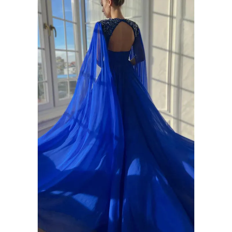 Elegant & Luxurious V-neck A-line Ruched Side Slit Formal Prom Dress With Embroidered