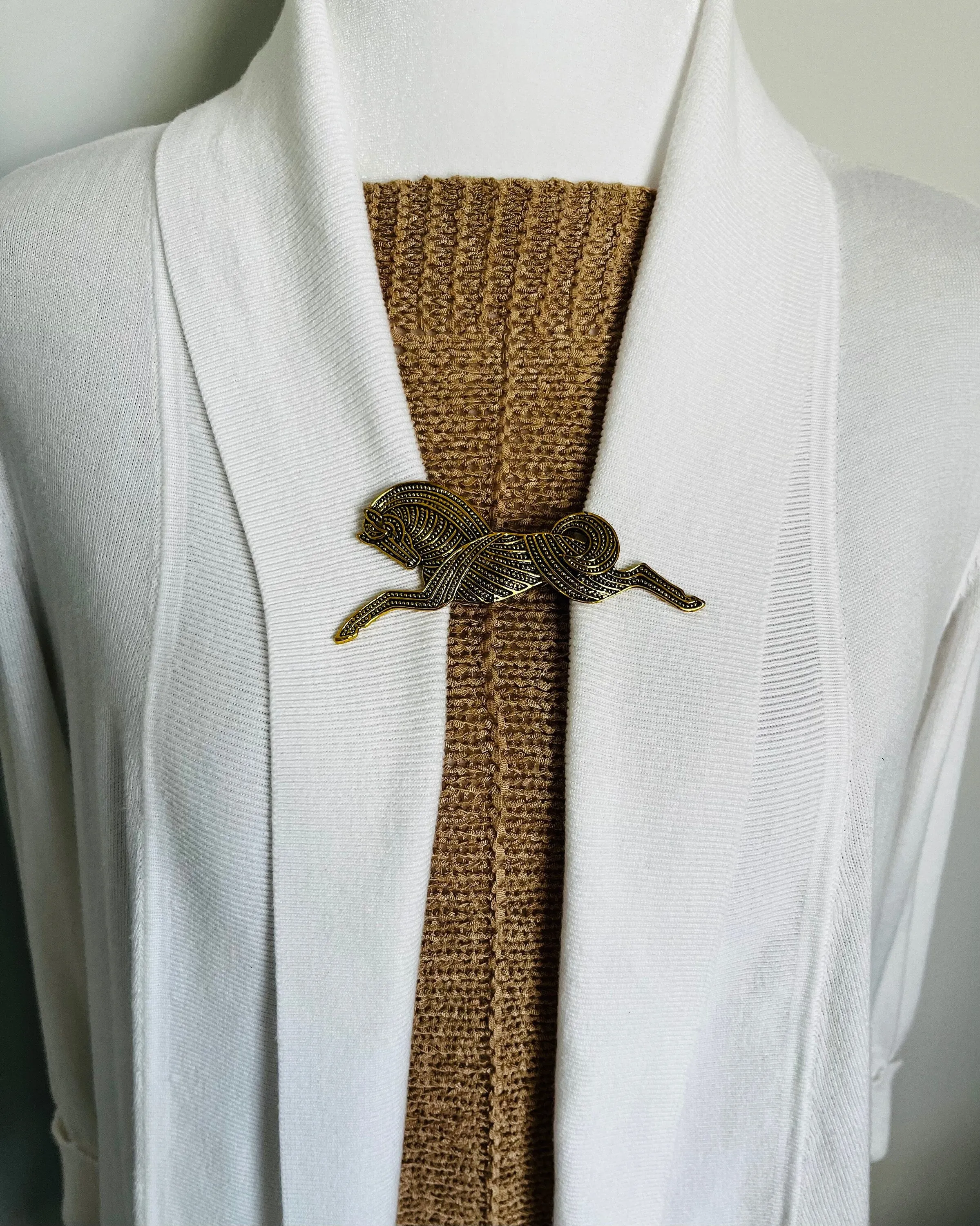 Elegant Gold Horse Sweater Clip for Cardigan and Coat Closure Gift for Her by Fabulici