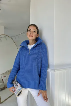 ELS Zippered and Turtleneck Sweater - Blue - Potenza