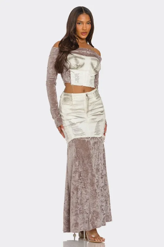 Everly Velvet-Denim Fusion Set