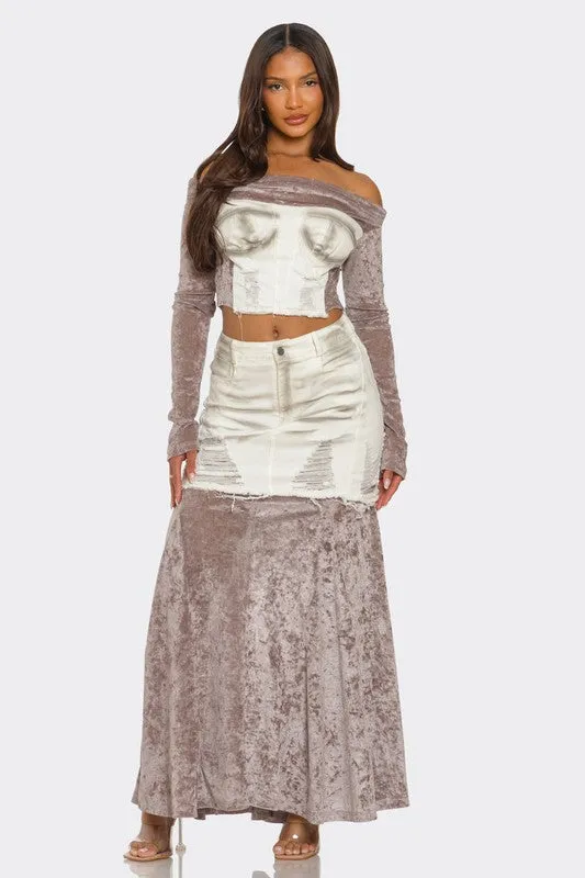 Everly Velvet-Denim Fusion Set